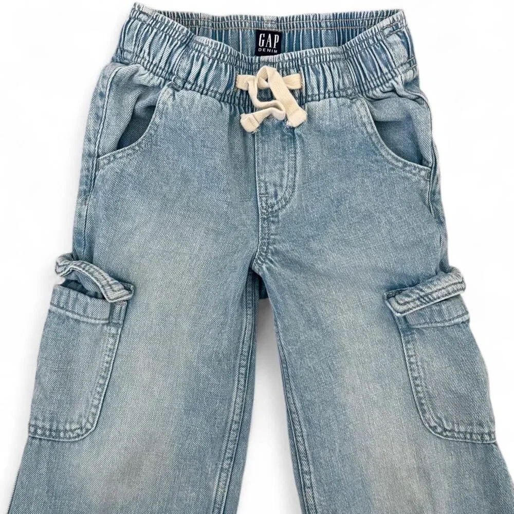 GAP Kids Blue Easy Wide Leg Pull on Cargo Jeans - Size Small Unisex